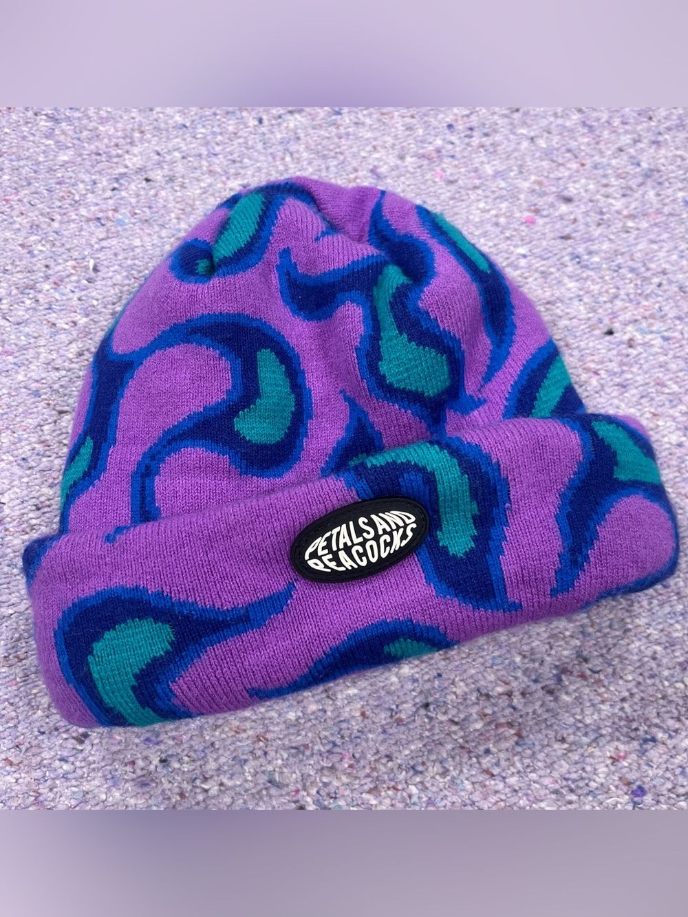 Petals and Peacocks Purple Blue Flame Pattern Beanie - Picture 1 of 8